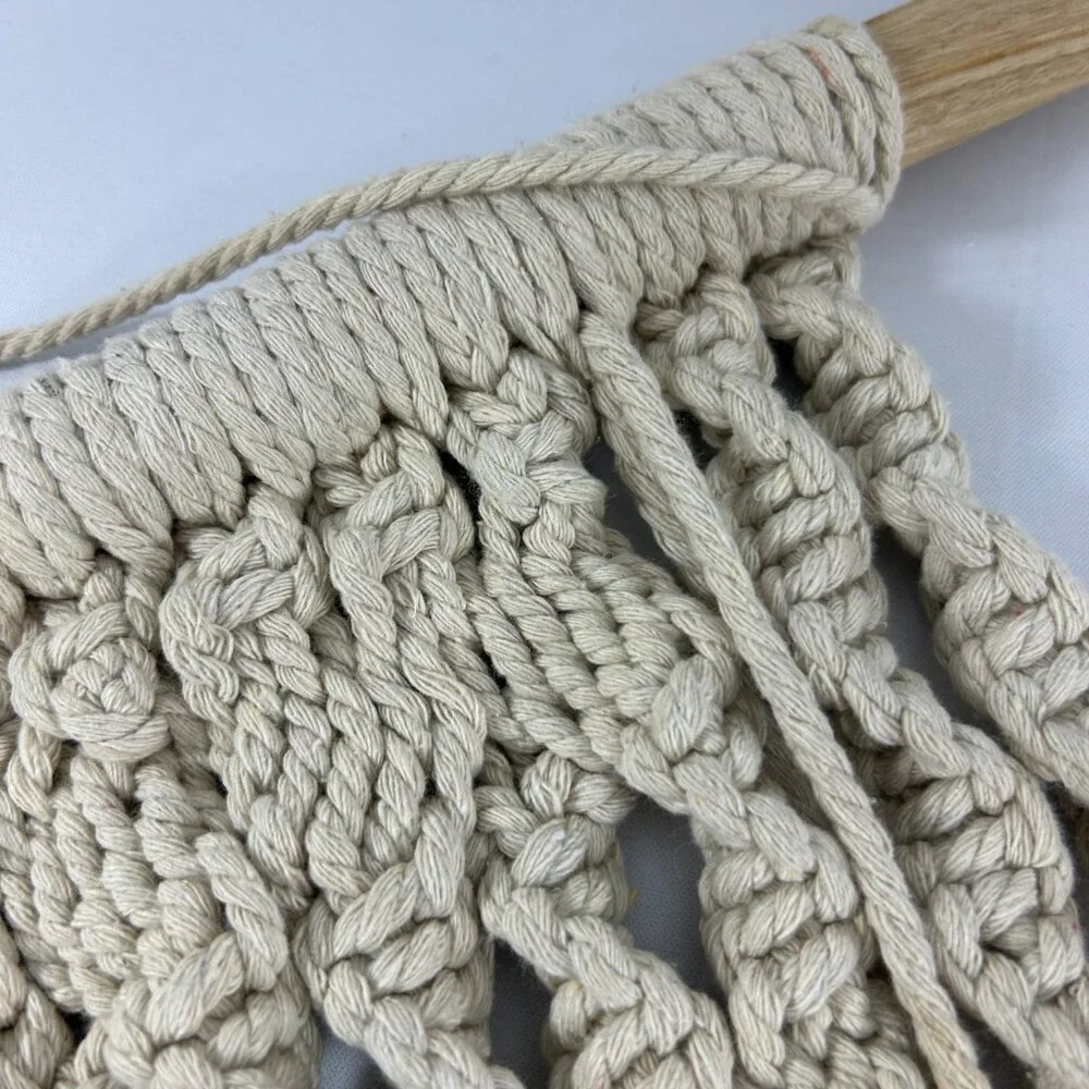 Purple Cream Ombre Wall Art Hanging Macrame Wood Beads Bohemian Woven